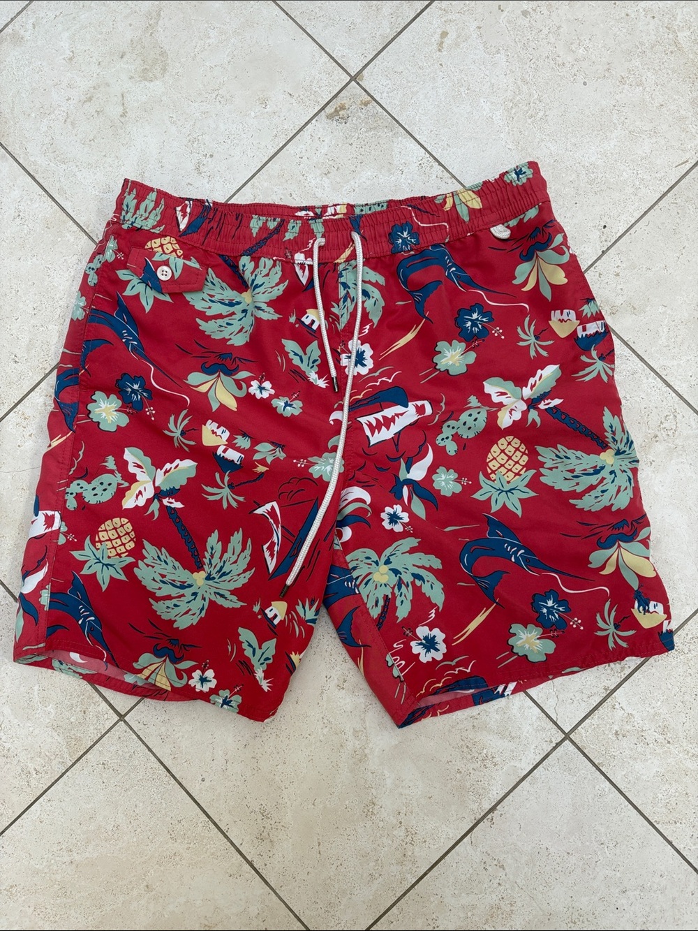Polo by Ralph Lauren Red Tropical Print Swim Trunks